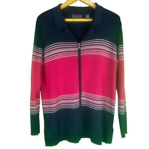 LAURA SCOTT Womens Full Zip Collared Sweater Sz L Red Black Beige Item # 33624